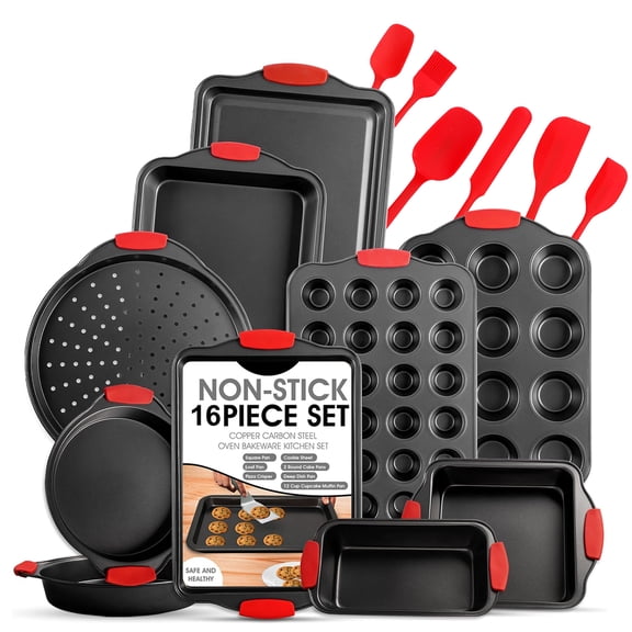 16pcs Bakeware Set Baking Pan Set Non-Stick Kitchen Oven Round/Square Cake Pan, Muffin Pan, Baking Pan, Cookie Sheet Set Baking Supplies Christmas