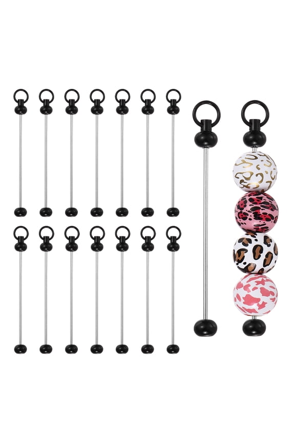 16pcs Beadable Keychain Bar, Beadable Keychains Blanks Beaded Keychain Bar Bulk Key Chain Rod Making Charm for Beads Jewelry Making DIY Focal Bead Crafts Backpack, Black