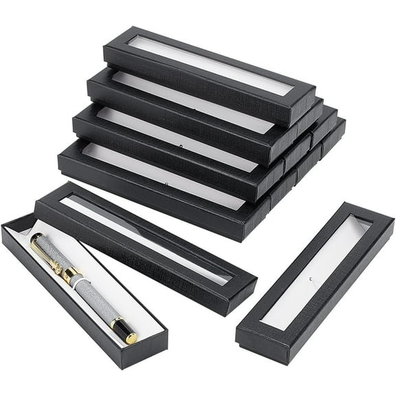 16pcs Black Ballpoint Pen Gift Box with Clear Lid 6.9x1.7x0.86inch Cardboard Pen Presentation Display Case