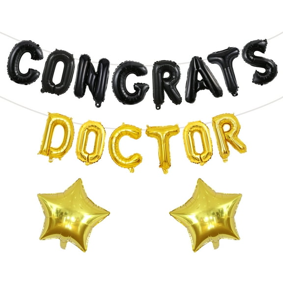 16pcs Black Gold Congrats Doctor Medical Graduation Foil Balloons for Medical Graduation Party Decor, Foil Balloons Medical Graduates Graduation, Black Gold Balloon Banner Kit for Medical Graduates