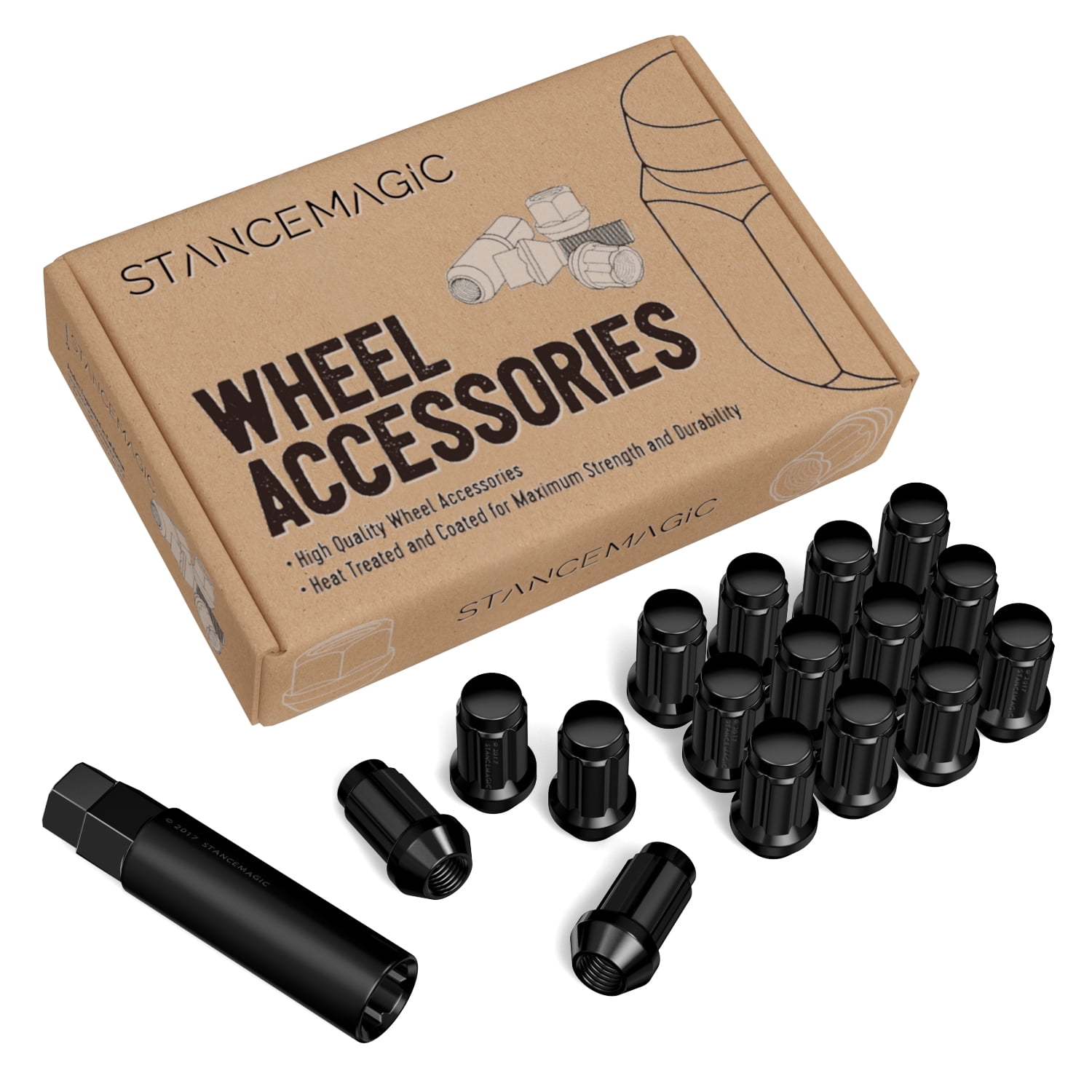 ATV Heptagon Spike Lug Nuts – 16 Piece Kit, 10x1.25 Thread, Chrome Finish, With Installation Key
