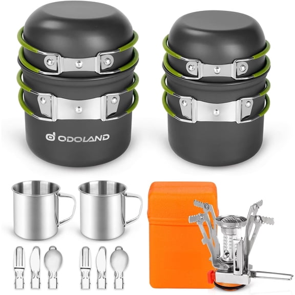 16pcs Camping Cookware Mess Kit, Lightweight Pot Pan Mini Stove with 2 Cups, Fork Spoon Kits for Backpacking, Outdoor Camping Hiking and Picnic