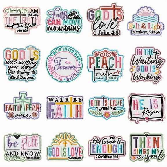 16pcs Christian Iron-On Patches - Embroidered "Love Like Jesus" Bible Verse Badges - Sew/Iron-On Appliques for Trucker Hats, Jackets, Jeans, Bags & Crafts