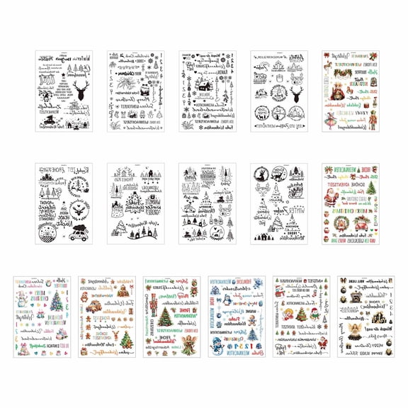 16pcs Christmas Decal Set Stylish Cubic Printing Sticker Christmas Designs Decal For Decoration