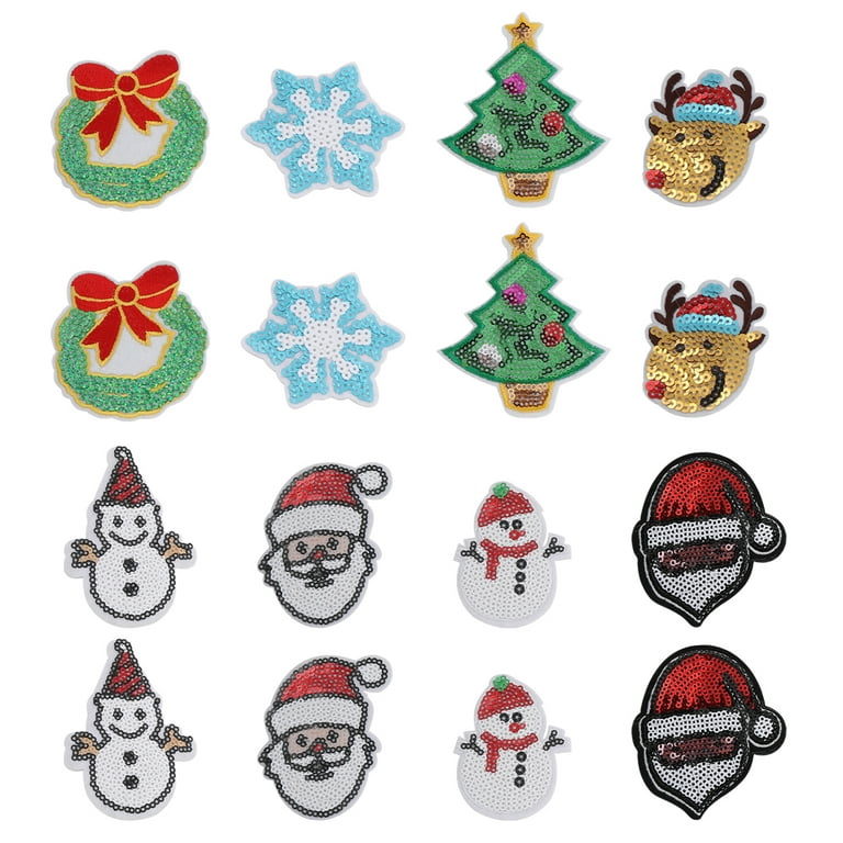 16pcs Christmas Embroidered Patches Christmas Iron On Sequin