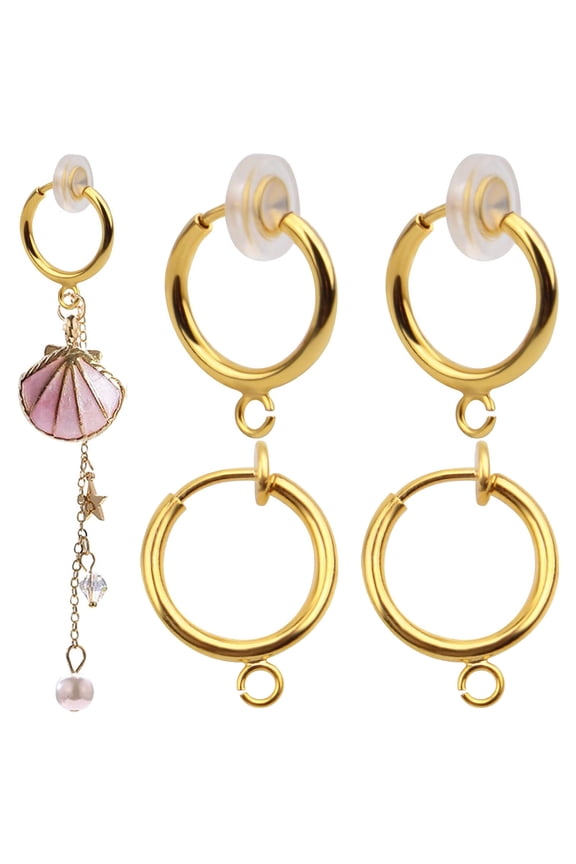 16pcs Clip-on Hoop Converters Round Brass Earring Clips Earring Components Findings with Easy-Open Loop for None Pierced Ears Jewelry Making, Golden