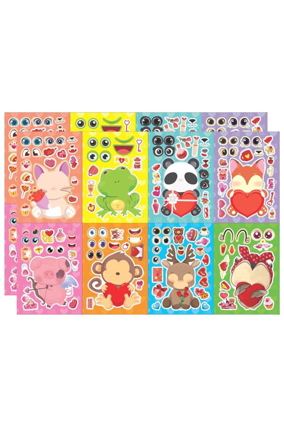 16pcs Creative Face Stickers Cartoon Theme Face Features For Kids Art Projects And School Activities