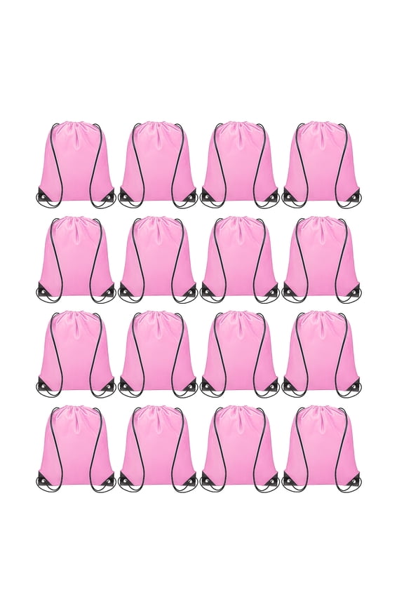 16pcs Drawstring Backpack Polyester Sport Draw String Bag Cinch Sack, Pink