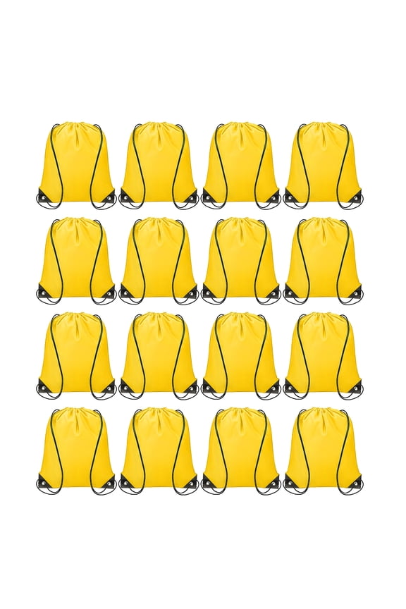 16pcs Drawstring Backpack Polyester Sport Draw String Bag Cinch Sack, Yellow