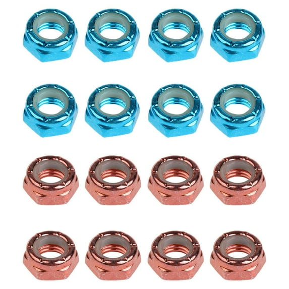 16pcs Durable Axle Nuts for Skateboard Longboard Trucks Replacement Hardware Accessories Chocolate Blue
