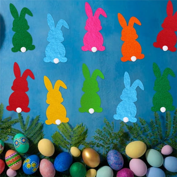 16pcs Easter Bunny Spring Decor Easter Felts Bunny Wall Decals Rabbits Stickers with Foam Adhesive Dots for Festive Holiday Decoration