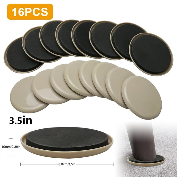 16 Pcs Furniture Sliders, Reusable Heavy Furniture Movers, 3.5'' Furniture Moving Kit for Carpet Hard Floor Surfaces