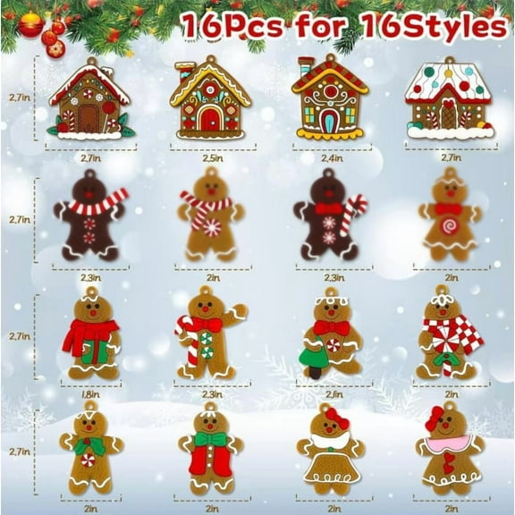 16pcs Gingerbread Man Ornaments for Christmas Tree,Gingerbread Figurines Decorations with Gingerbreads House Ornaments for Holiday Christmas Tree Home Decor