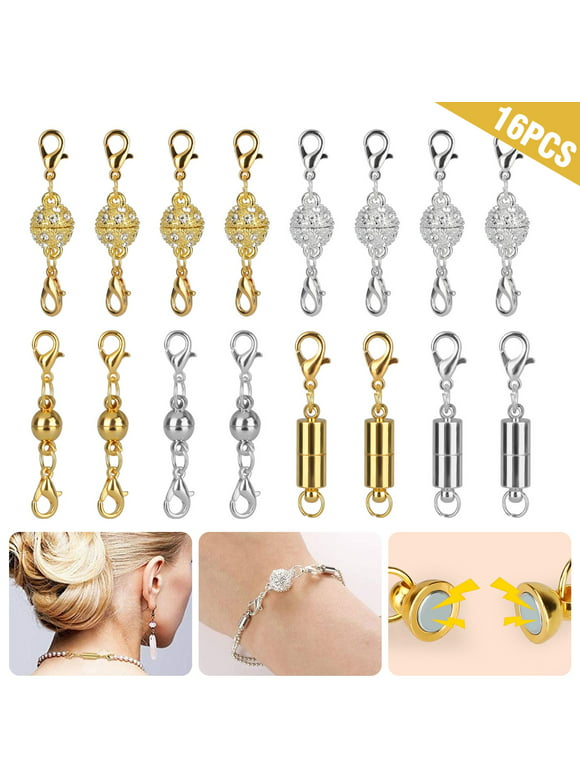 16pcs Gold and Silver Magnetic Lobster Clasp, EEEkit 3 Styles Jewelry Extenders, Jewelry Magnet Clasps Magnetic Locking Clasp Magnetic Clasps Converter for DIY Necklace Bracelet Making