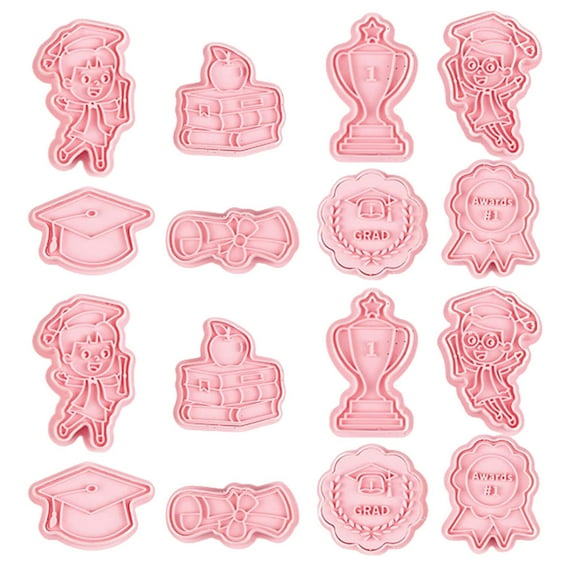 GOOHOCHY Graduation Cookie Cutter Set in Pink Made of PP for Home Baking and DIY Crafts 16pcs
