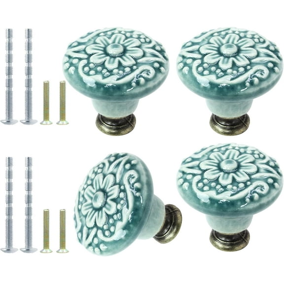 16pcs Green Ceramic Cabinet Knobs, Vintage & Retro Dresser Knobs, Decorative Drawer Pulls for Closet, Cupboard & Furniture Doors