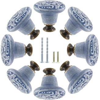 accessories for a light blue dress Navy Blue Ceramic Chevron Print Drawer Pulls – prestochangodecor main image 1