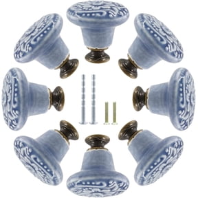 16pcs Greyish Blue Ceramic Knobs, Vintage & Retro Kitchen Cabinet Knobs & Pulls, Decorative Drawer Handles for Closet & Cupboard