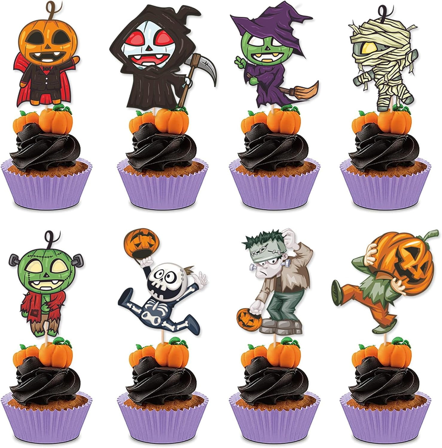 16pcs Halloween Cupcake Toppers Ghost Cake Picks for Nightmare Before Christmas Theme Halloween Party Cake Decorations Supplies Cake Plugin Dessert Plugin(2 sets)