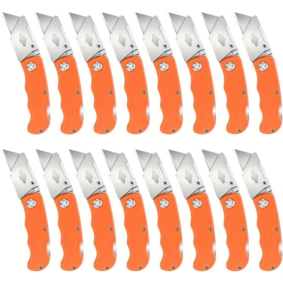 16pcs Heavy Duty Folding Knives, SK5 Steel Blades with Auto-Lock - Ergonomic Green Handles for Camping, DIY & Outdoor