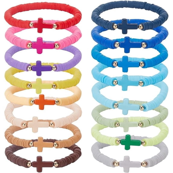 16pcs Heishi Surfer Bracelets Set Clay Beaded Stackable Bracelets for Women Preppy Stretch Bracelets with Layering Colorful Friendship Bracelets Boho Summer Beach Jewelry GiftMixed Color