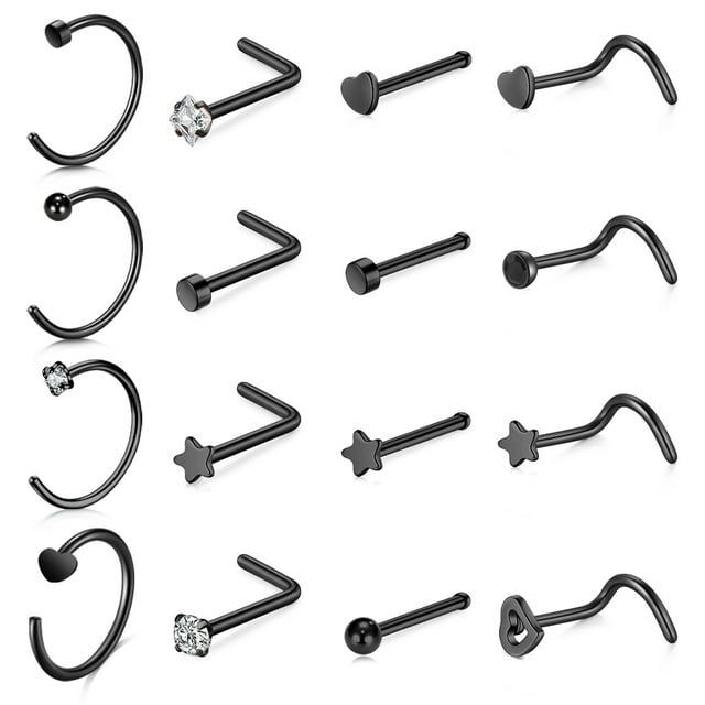 16pcs Hypoallergenic Nose Rings Nose Studs Surgical Steel 20G 8mm for