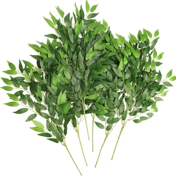 16pcs Italian Ruscus Greenery Stems, 27.6in Artificial Green Leaf Garland Vines Hanging Spray for Wedding Arch Bouquet Filler Table Centerpieces Home Decor