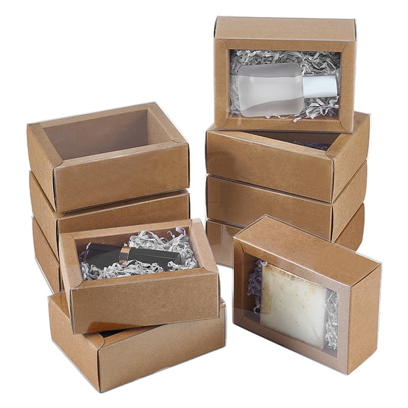 16pcs Kraft Paper Drawer Box 4.4x3.2x1.7inch Rectangle Homemade Soap Box with Window Small Cardboard Present Packaging Boxes for Weeding Party Jewelry Crafts Present DIY