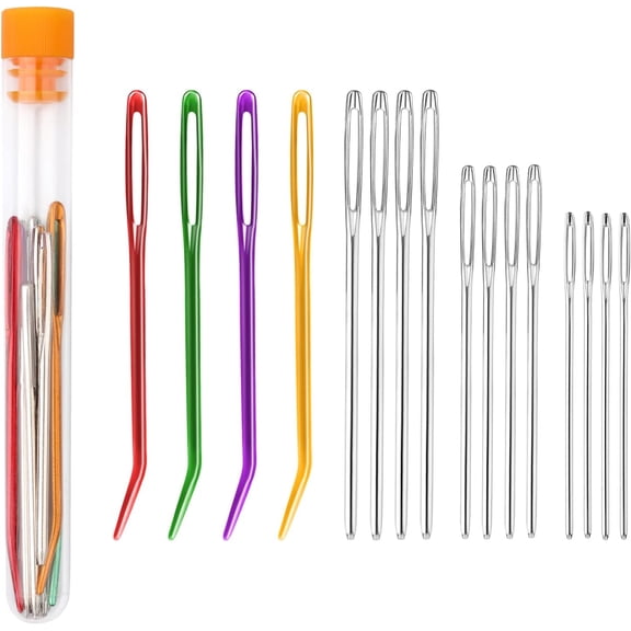 16pcs Large-Eye Blunt Needle, Plastic Bent Tapestry Needle, Stainless Steel Yarn Knitting Needles Sewing Needles Wool Needle Hand Knitting Needle Sewing Knitting Needle for Crochet Projects (2 Styles)