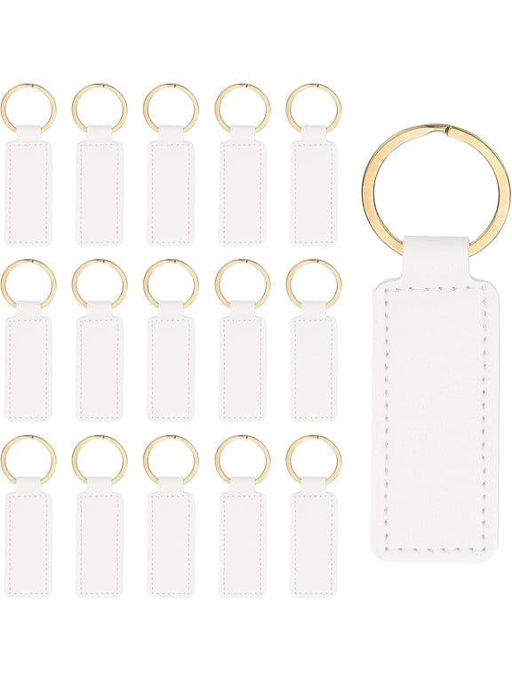 16pcs Leather Keychain Blanks,72mm Sublimation Blanks PU Key Chain Keyring with Rings