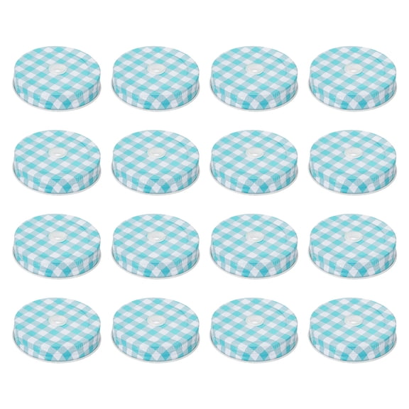 16pcs Mason Jar Lids 2.76" Tinplate Canning Covers with Straw Hole, Blue Gingham