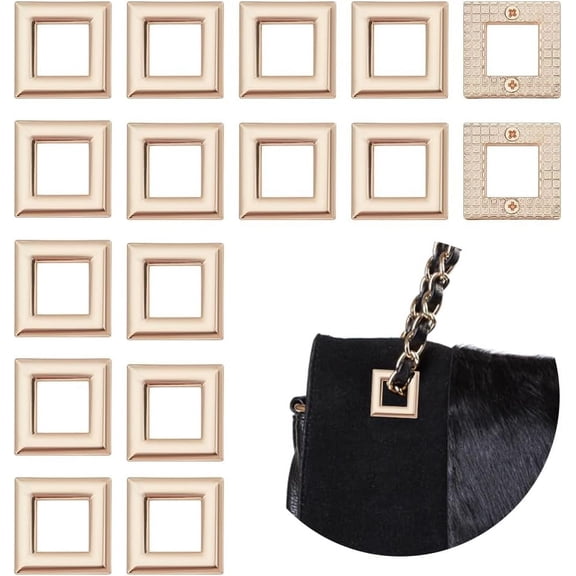 16pcs Metal Screw-in Eyelet 16mm Inner Square Alloy Bag Eyelet Purse Loop Handle Chain Connectors Rings for Handbag Bag Hardware Making Accessories