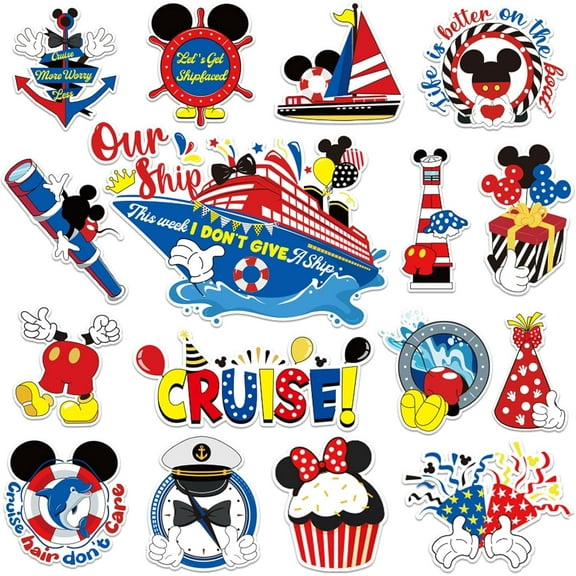 16pcs Mickey Cruise Door Decorations - Cute Summer Life Magnetic Stickers & Decals for Cars, Refrigerator, Carnival Cruise Ship, Birthday & Holiday Party