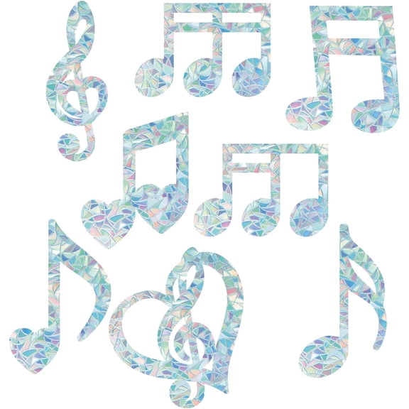 16pcs Music Notes Window Clings 8 Styles Large Rainbow Window Clings 3D Decorative Window Film Music Notes Anti-Collision Window Stickers Sun Catcher