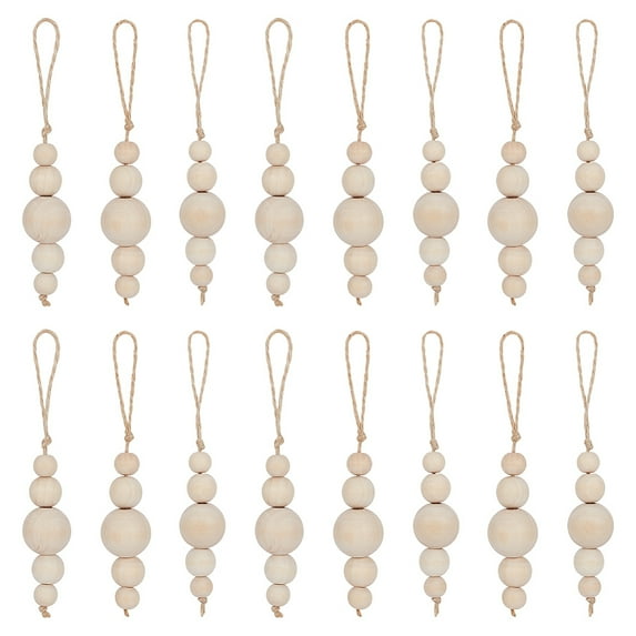 16pcs Natural Wood Bead Wall Hanging Pendant Decorations with Jute Cord for Home Decor BurlyWood 130mm