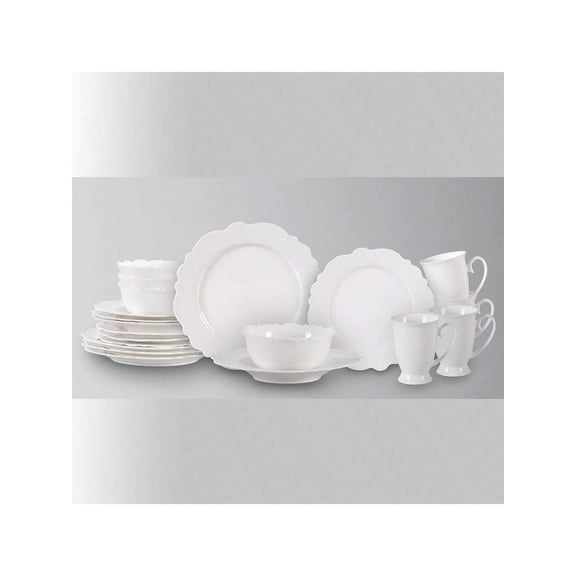 16pcs New Bone China Dinnerware Set, Embossed Winds, Service For 4