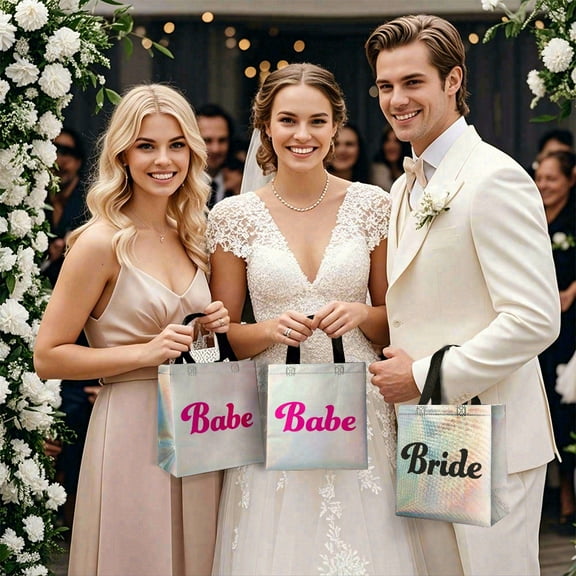 16pcs Non-woven Holographic Bridal Gift Bags, foldable and portable shopping bags, bachelor party gift bags, shiny party favor bags suitable for bridesmaids and wedding guests.