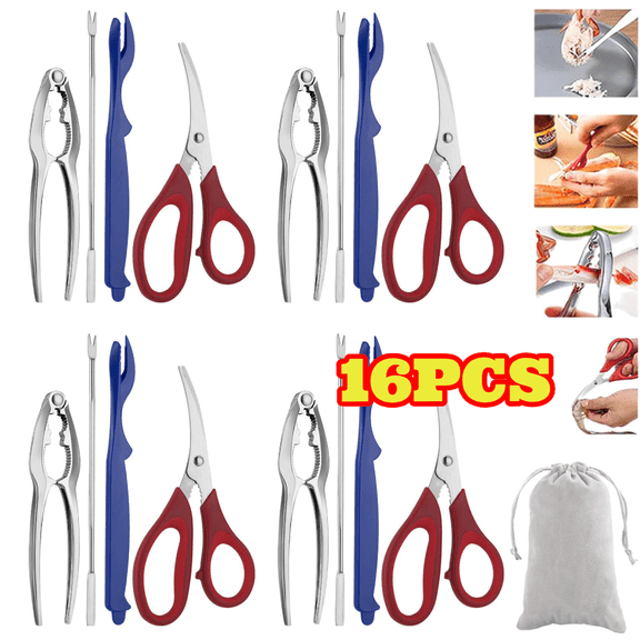 16pcs Nut and Seafood Tools Set, Stainless Steel Crab Crackers Seafood Fork Lobster Crackers Seafood Scissors, for Home, Kitchen, Camping, Picnic