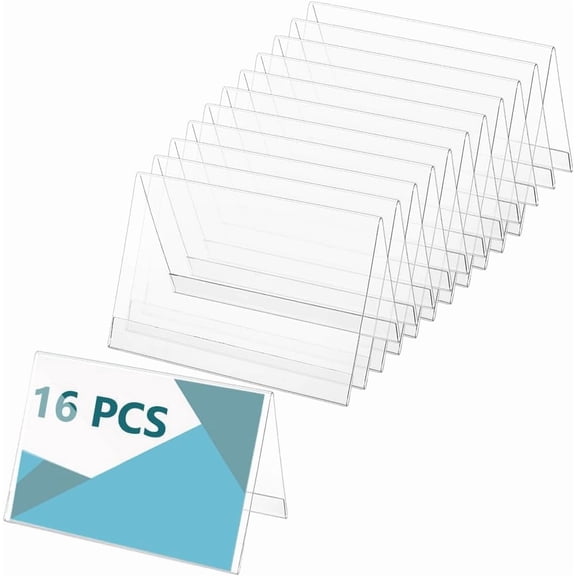 16pcs PET Name Plate Display Stand Desk Card Holder for Meetings Banquets Restaurants Hotels Clear 150x74x99mm for DIY
