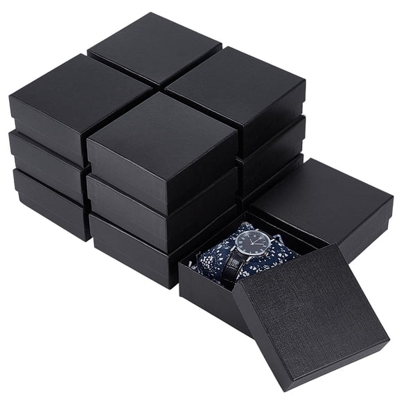 16pcs Paper Cardboard Wallet Storage Boxes Square Black 12x12x5.1cm
