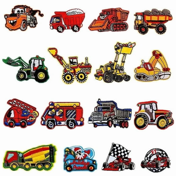 16pcs Patch lot Truck Digger Embroidered Iron Sew On Cloth Patch Badge APPLIQUE