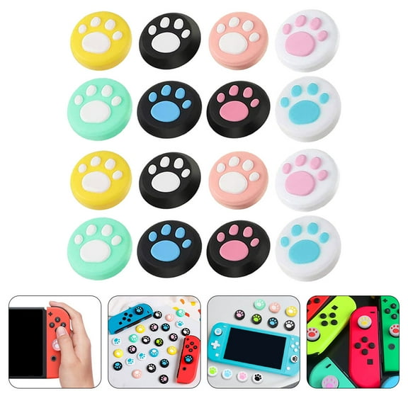 16pcs Paw Pattern Thumb Grips Adorable Joystick Grip Nonslip Silicone Button Caps Compatible with Switch