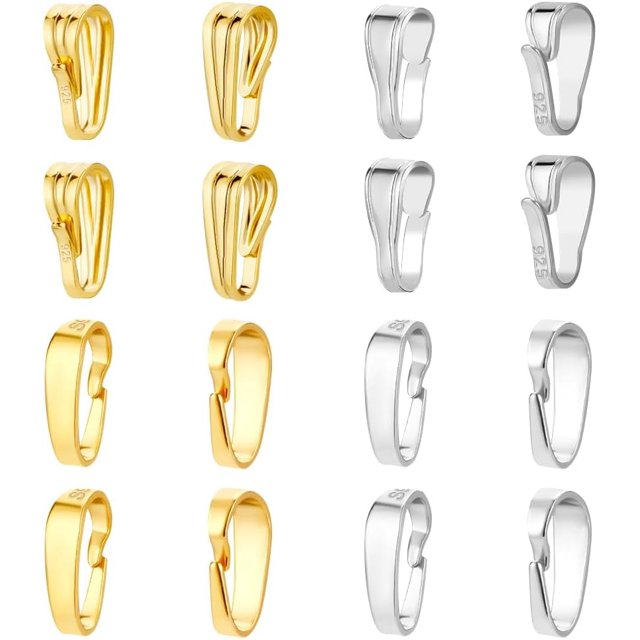 16pcs Pinch Bails for Jewelry Making 925 Sterling Silver Pendant Clasp