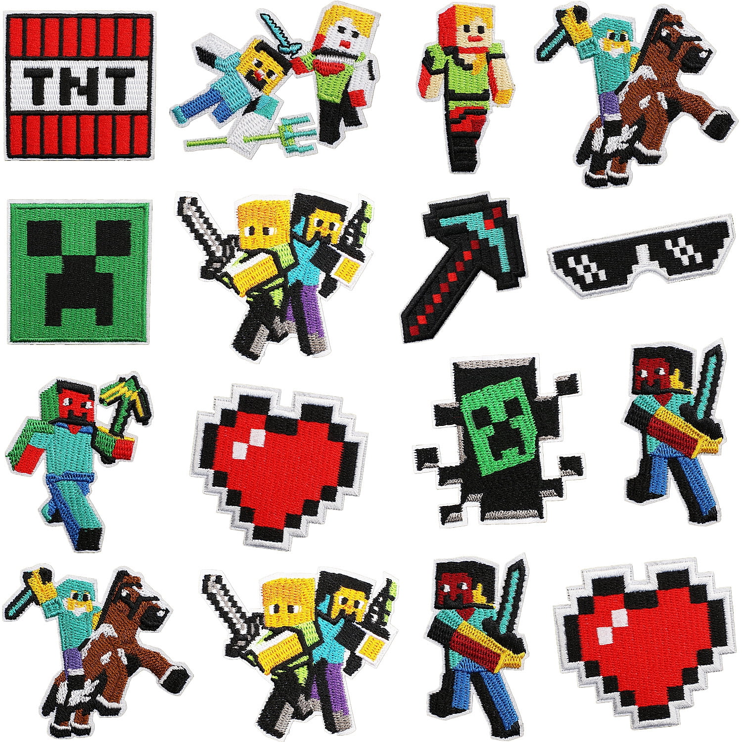 16pcs Pixel Style Iron-On Patch Set – Embroidered Video Game-Inspired ...