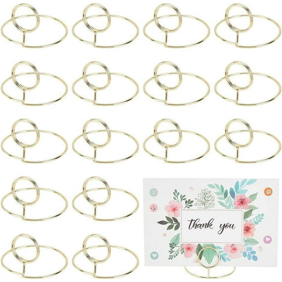 16pcs Place Card Holders Round Table Card Holders Alloy Table Number Holders Name Card Sign Holders Golden Photo Holder Pictures Stand Clips for Weddings Anniversary Party 3.4x1.5 Inch