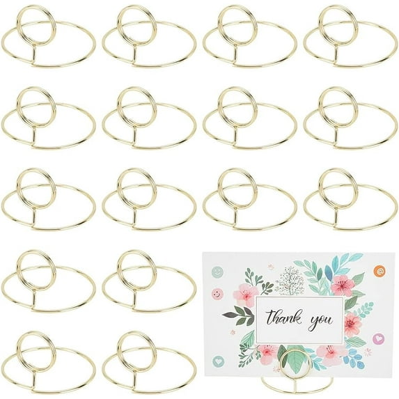 16pcs Place Card Holders Round Table Card Holders Alloy Table Number Holders Name Card Sign Holders Golden Photo Holder Pictures Stand Clips