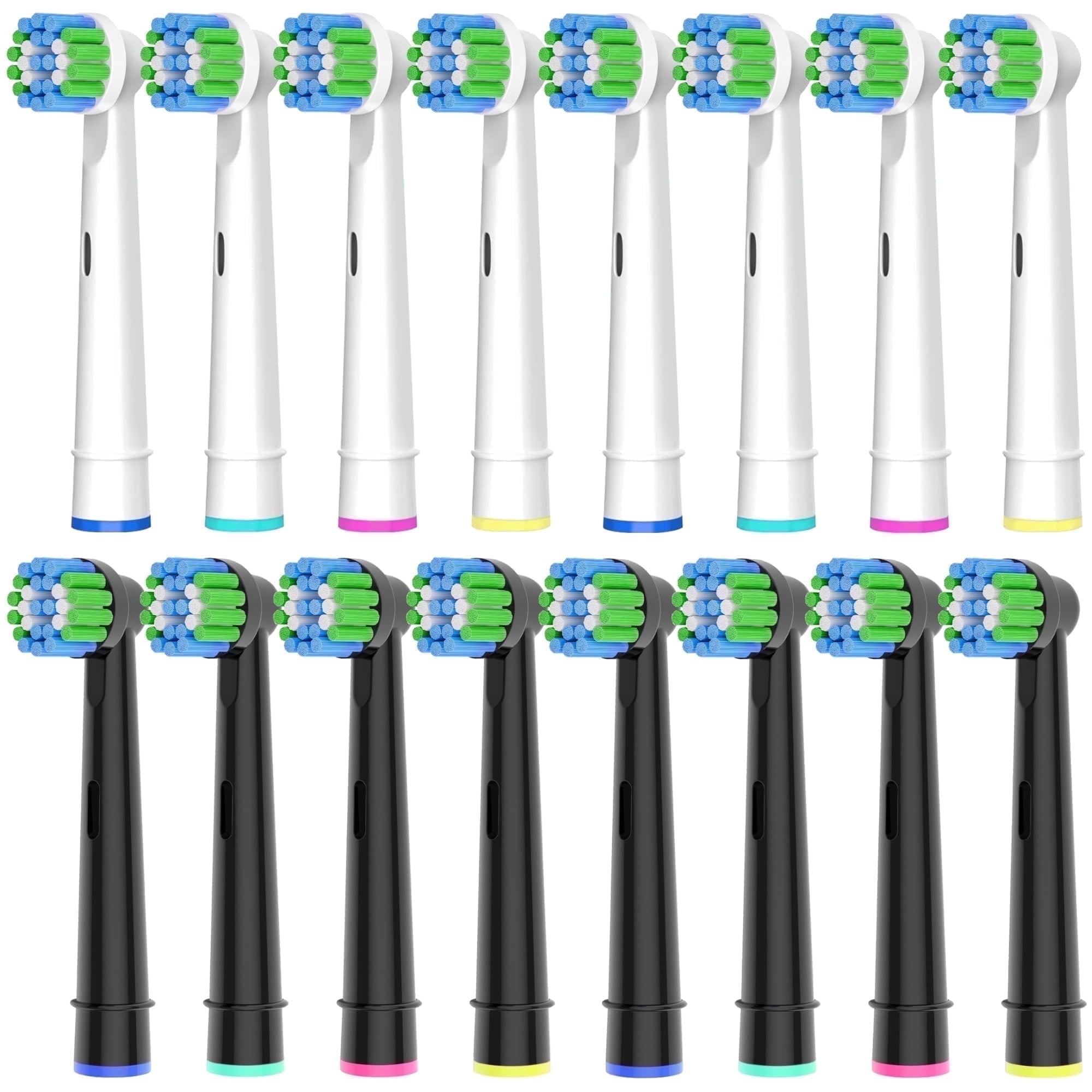Betterchoi Precise Clean Adult Replacement Heads for Oral-B Electric Toothbrushes, Medium Bristles, 16 Pack Black and White.