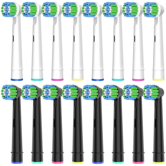 Betterchoi Precise Clean Adult Replacement Heads for Oral-B Electric Toothbrushes, Medium Bristles, 16 Pack Black and White.