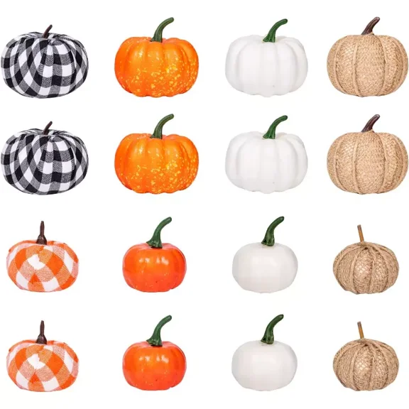 16pcs Pumpkin Fall Decorations Decorative Foam Plastic Faux Artificial Pumpkins For Halloween Autumn Ornament Set