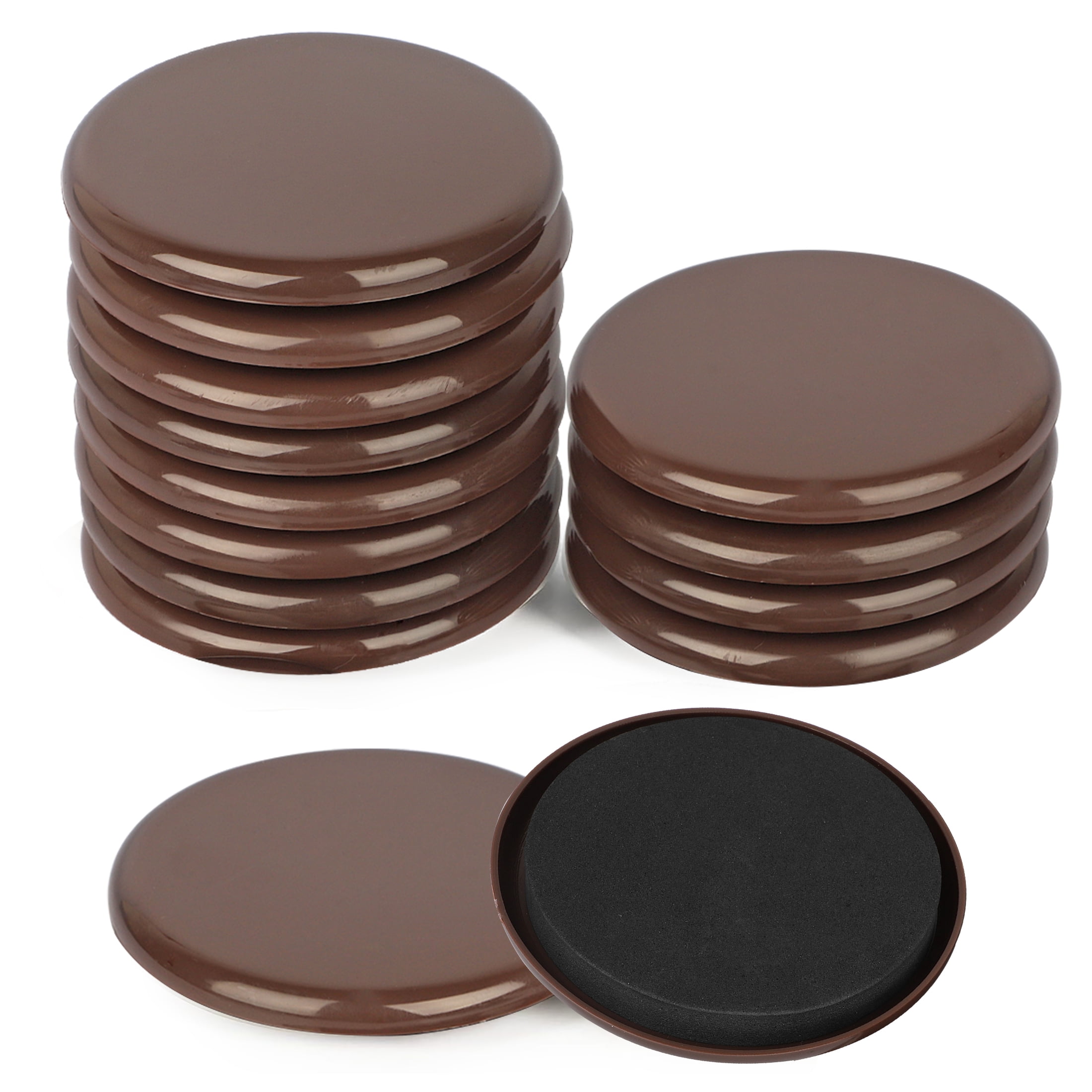 16pcs Reusable Furniture Sliders, EEEkit 3.5in Round Furniture Sliders to Easily Move on Hardwood Carpet Floor, Brown